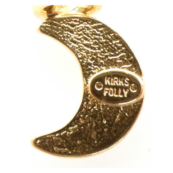 Dainty Signed Kirks Folly Gold Tone Crescent Moon Pendant Necklace Retired - Picture 7 of 12